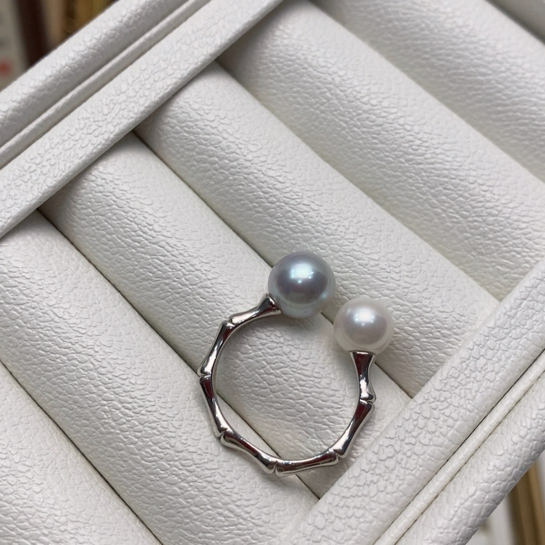 海水珍珠戒指银S925镶嵌7.4-8.4