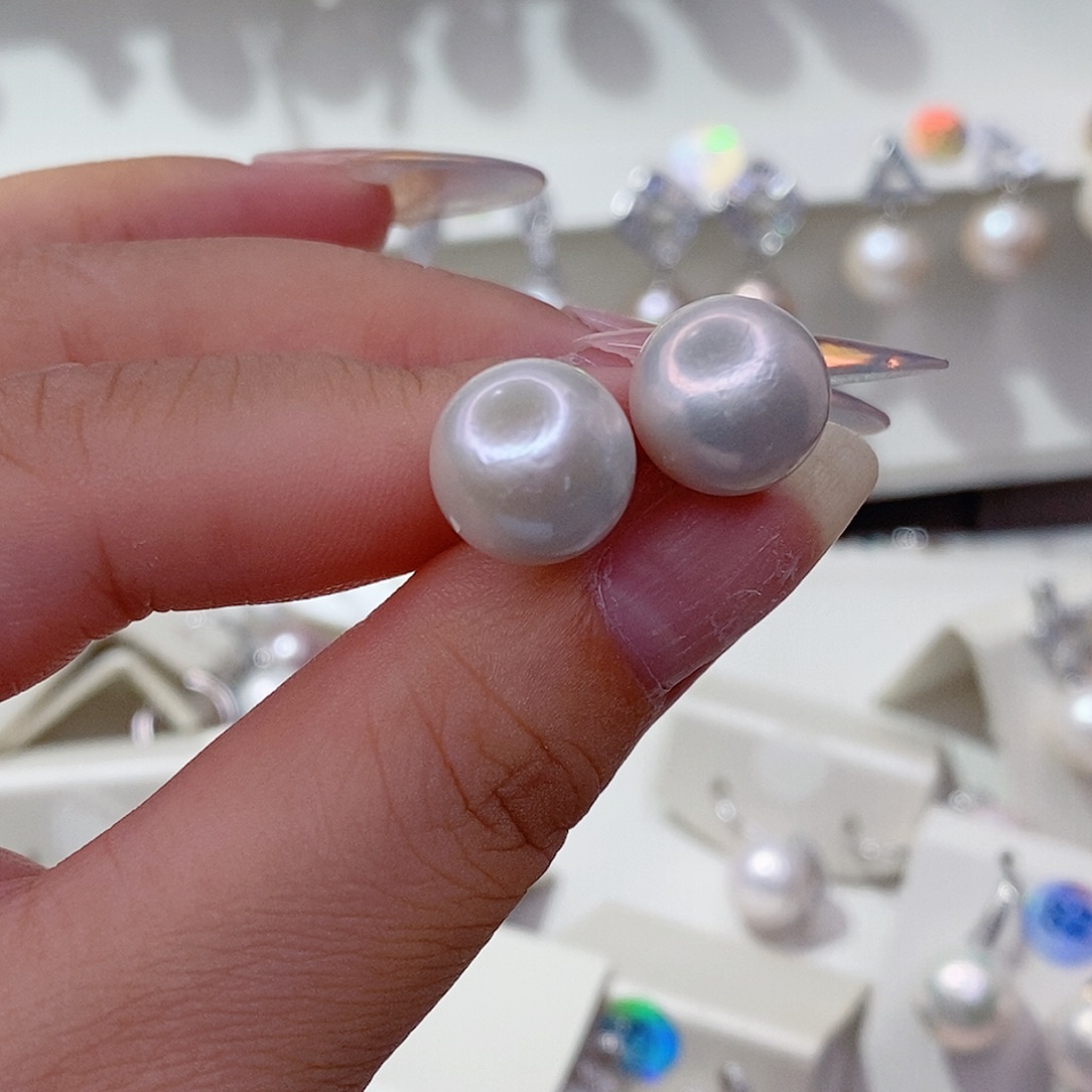 银S925镶嵌淡水珍珠耳饰