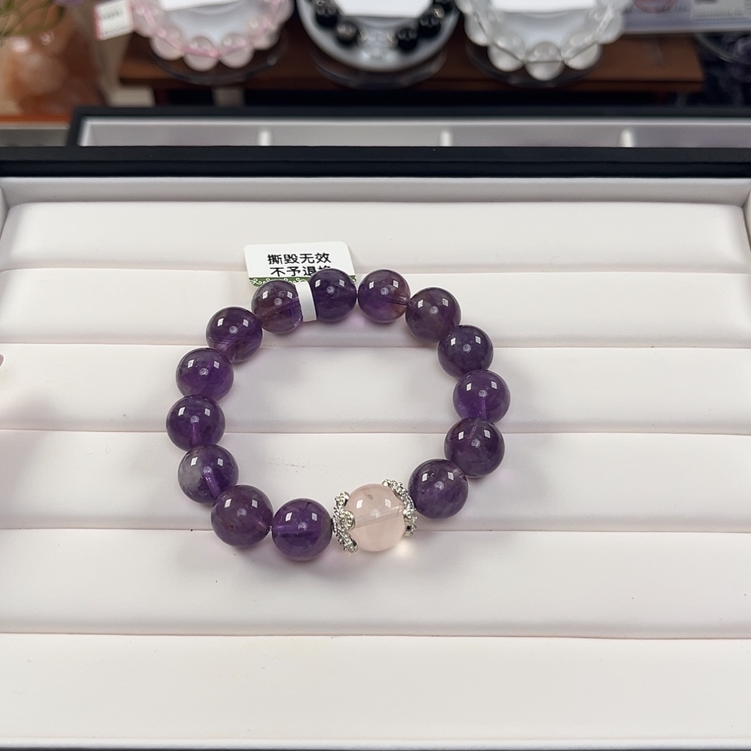 水晶手串未镶嵌紫兔毛12咪