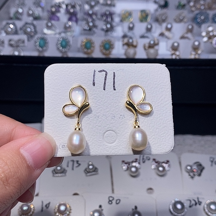 耳饰银S925镶嵌淡水珍珠