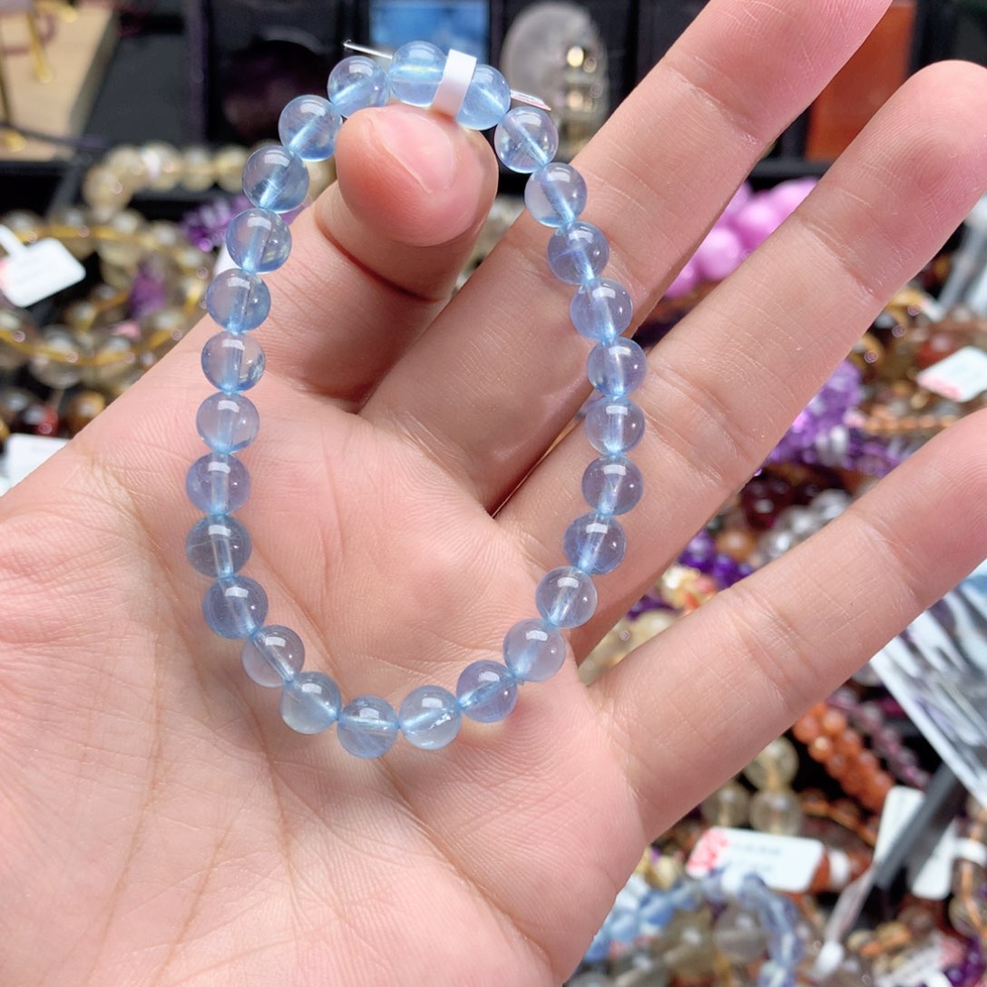 水晶手链未镶嵌芊*海蓝宝手链7+