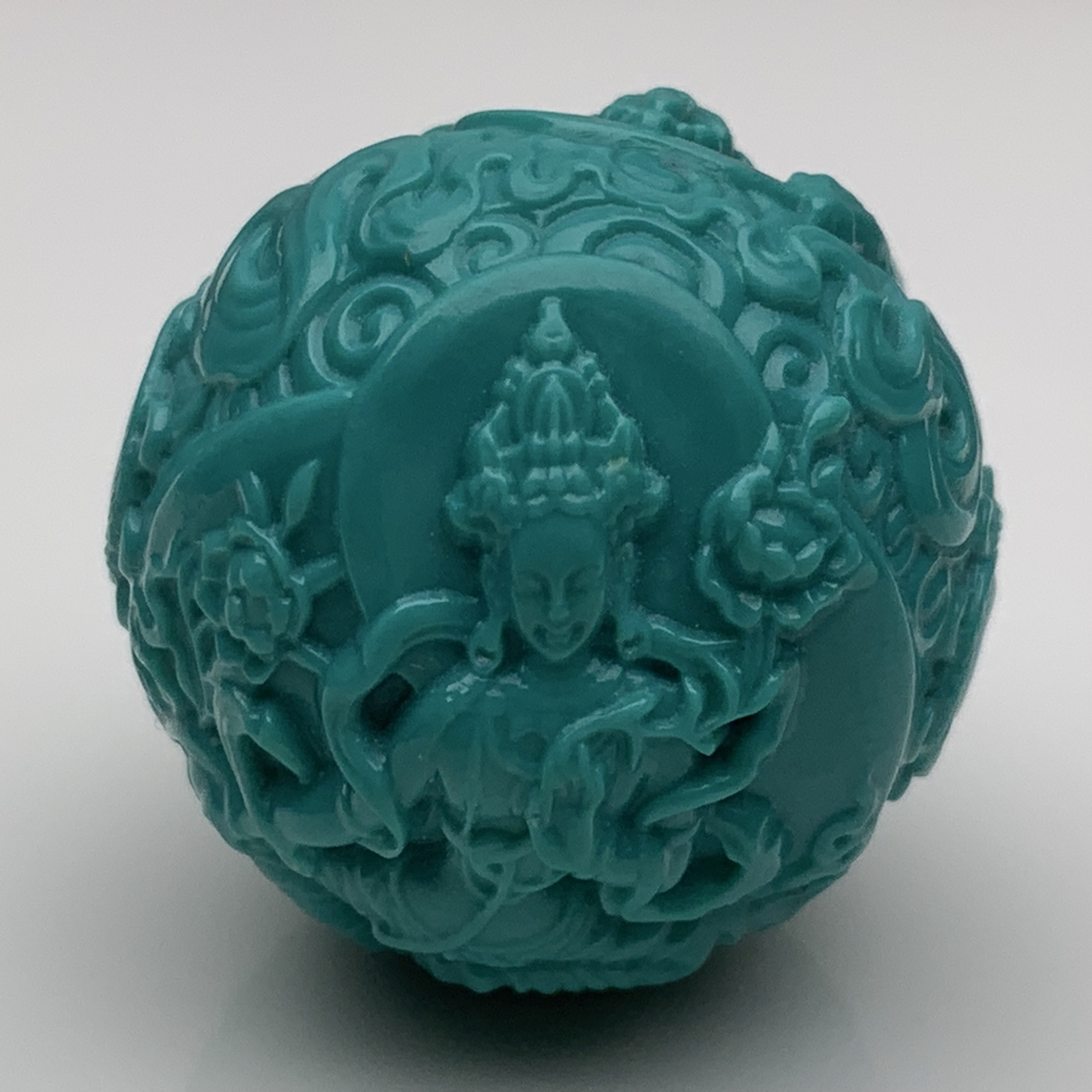 湖北原矿绿松石玉化双圣大圆珠锁骨链珠，直径26.7mm