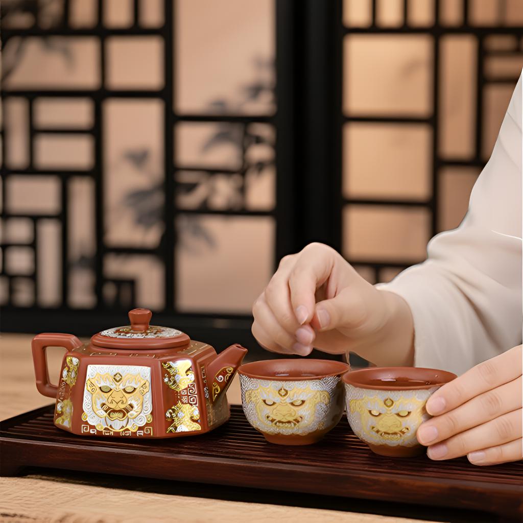 【旺】变色四方麒麟壶 一壶两杯