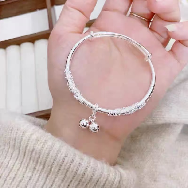 800银手镯 Y0019繁花似锦推拉口手镯