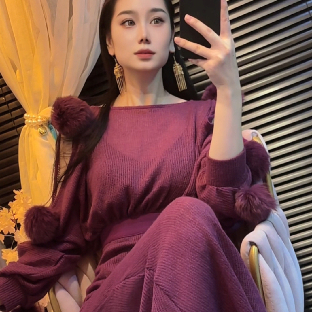 【南庭外】九紫离火 真毛球高定设计师款连衣裙