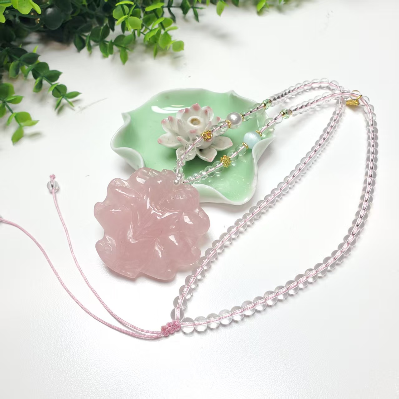 A0107【赵小姐】时尚百搭粉水晶凤九吊坠多样式发其一