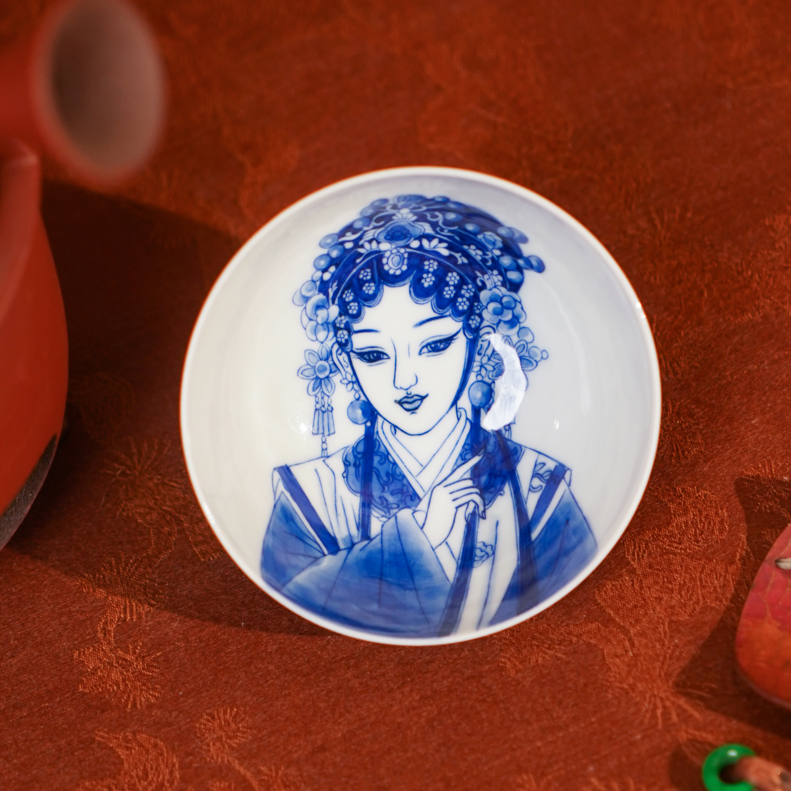 良朋   郎红花旦鸡心杯   茶具茶杯纯手绘陶瓷