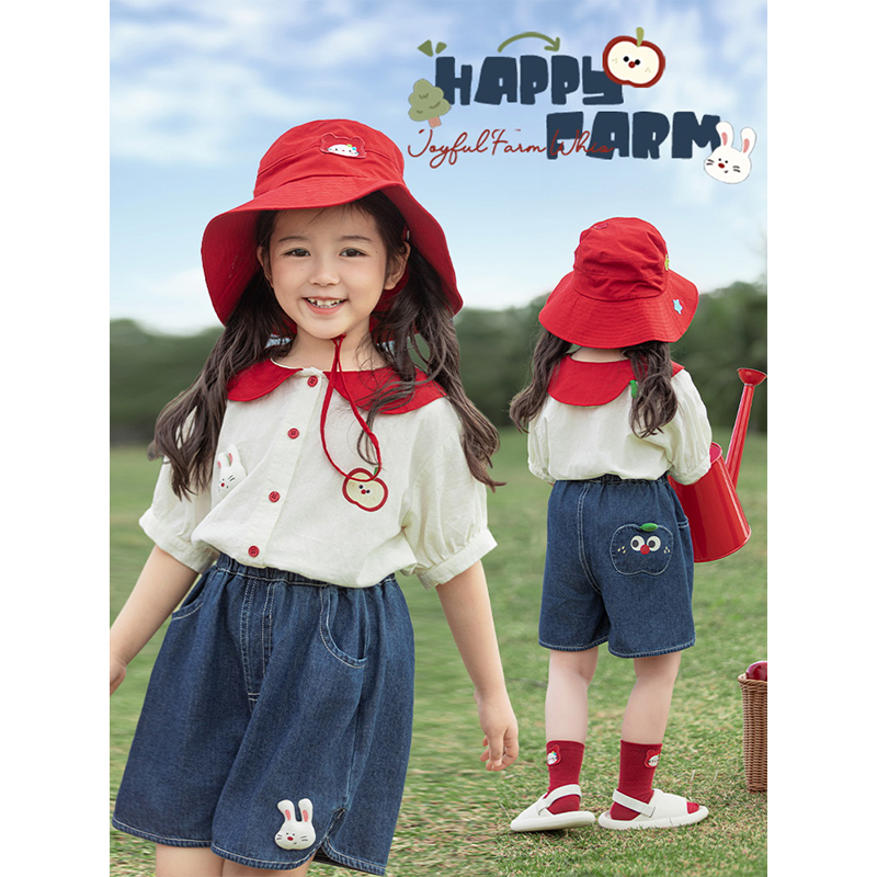 YOEHYAUL/幼悠【欢乐农村】夏叁波下纯棉时尚薄款田园短袖衬衫X4966