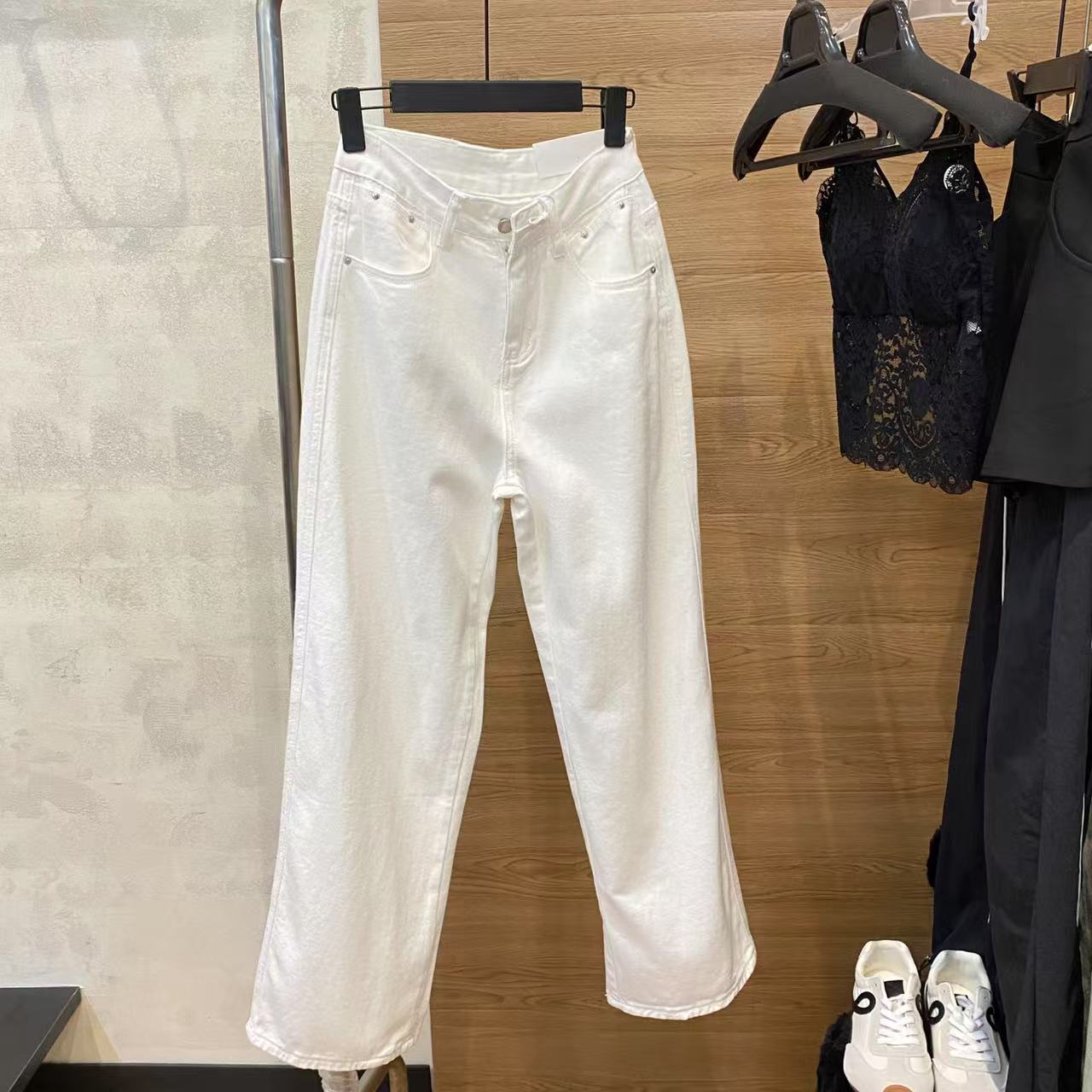 女ins风薄款春夏韩系直筒牛仔裤白色时尚长裤休闲显瘦夏季