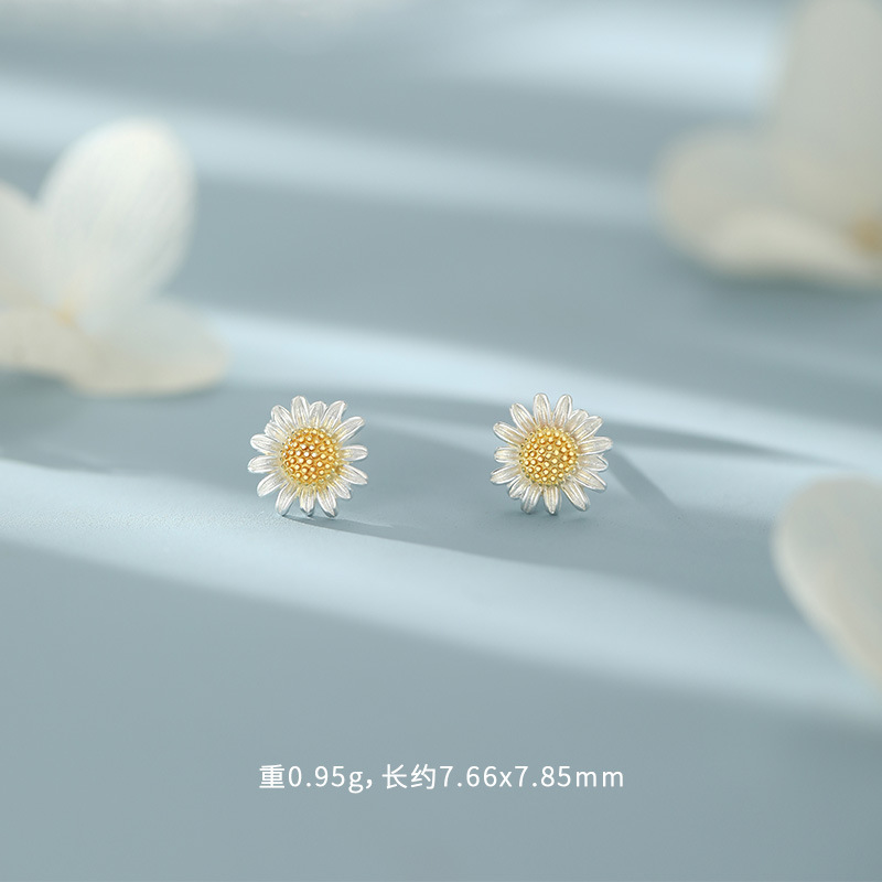 足银耳饰 通体足银999雏菊耳钉|足银耳钉|时尚森系