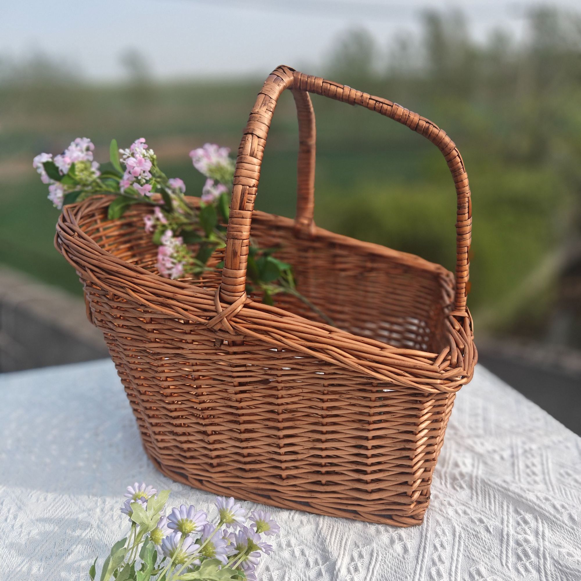 创意户外藤编野餐婴儿手提篮宠物法式零食收纳筐复古ins手工家用