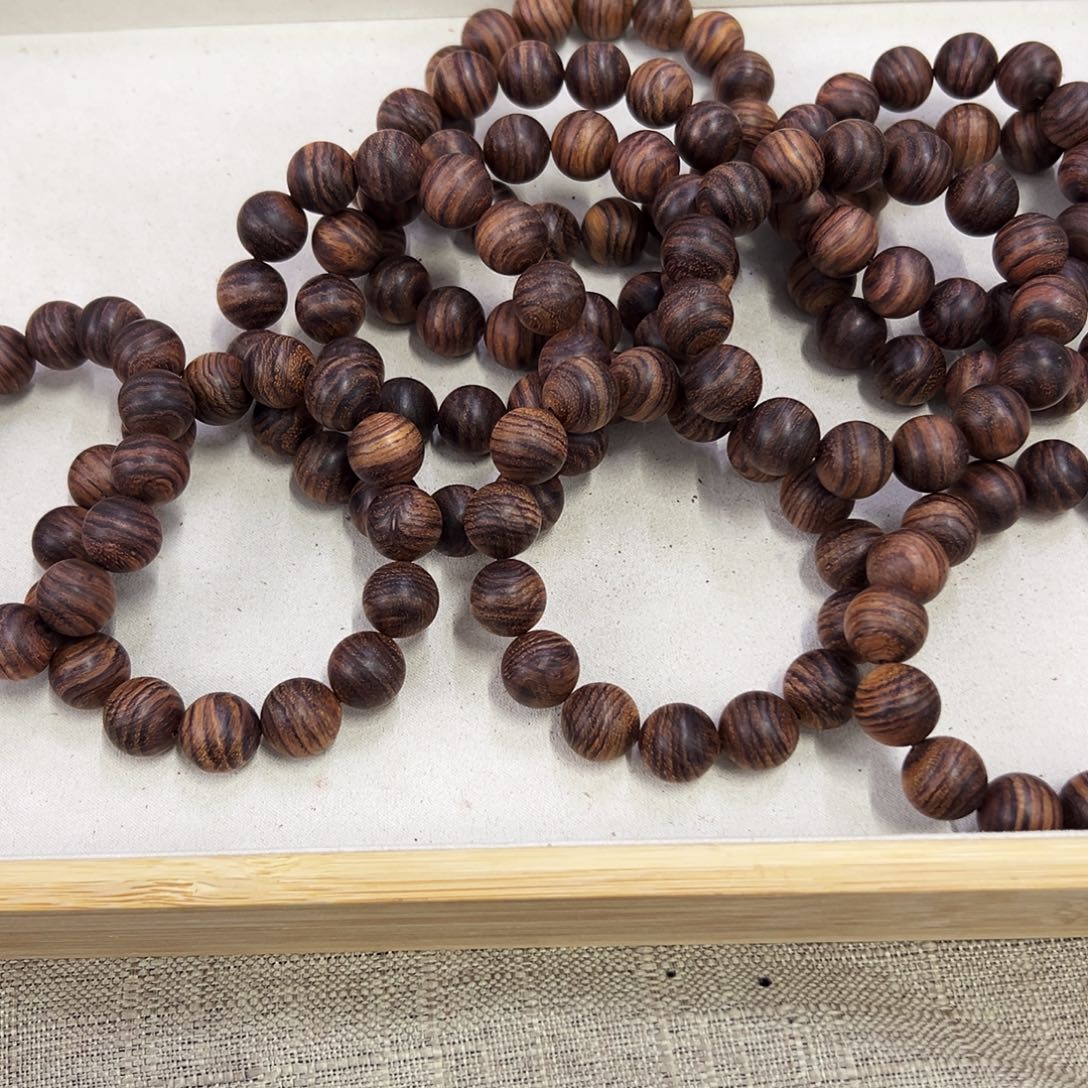 黄花梨/降香黄檀手串/手链15mm圆珠粗抛小细密纹