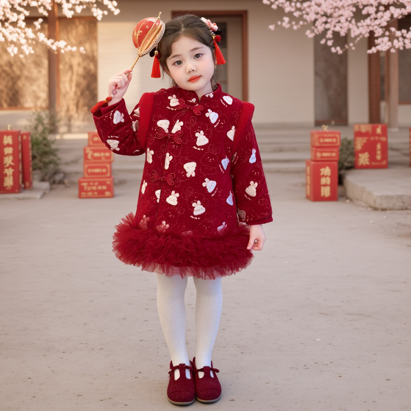 女童冬季中国风喜庆洋气儿童旗袍连衣裙小童拜年服冬款加厚宝宝