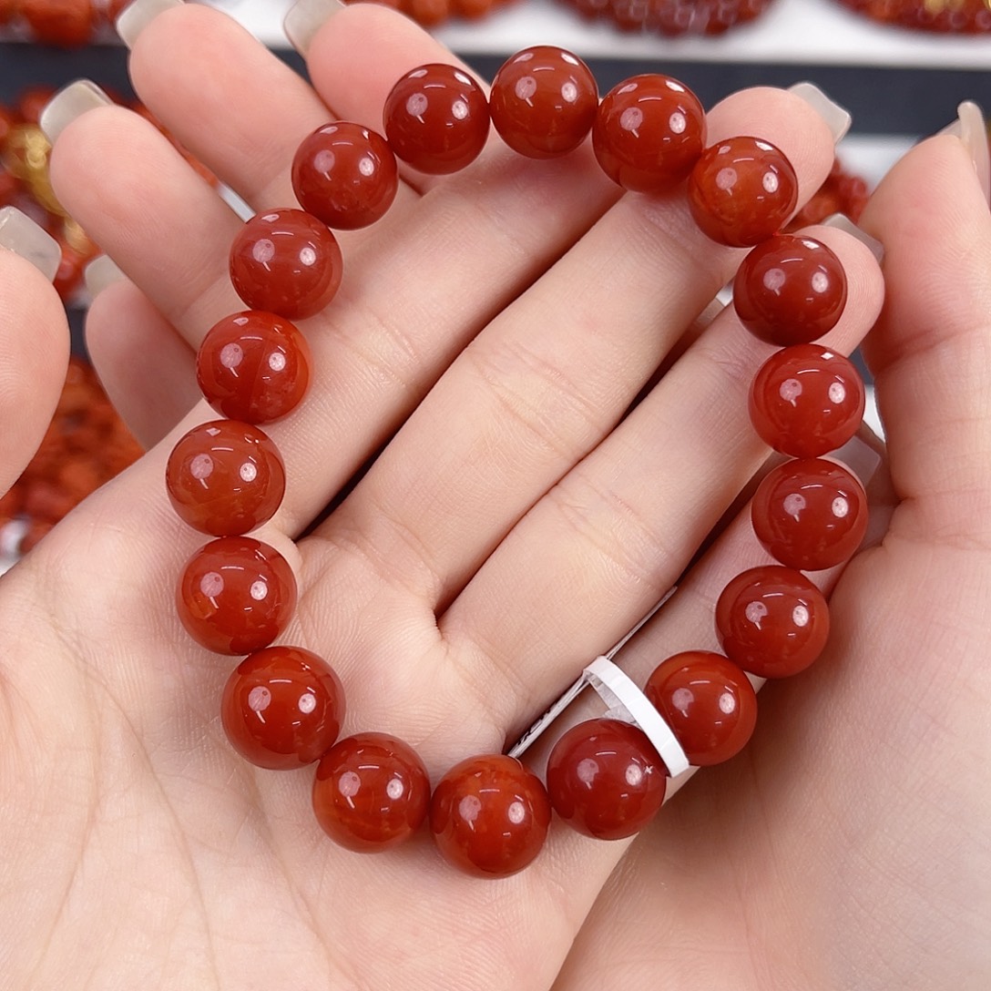 三***四南红玛瑙未镶嵌瓦西锦红11mm手串
