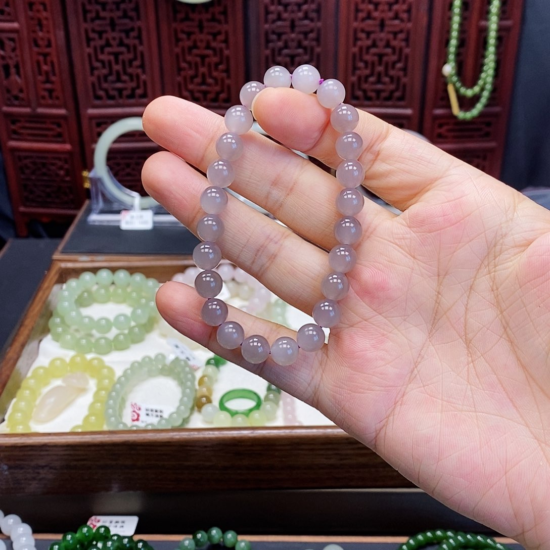 和田玉手串未镶嵌烟紫8