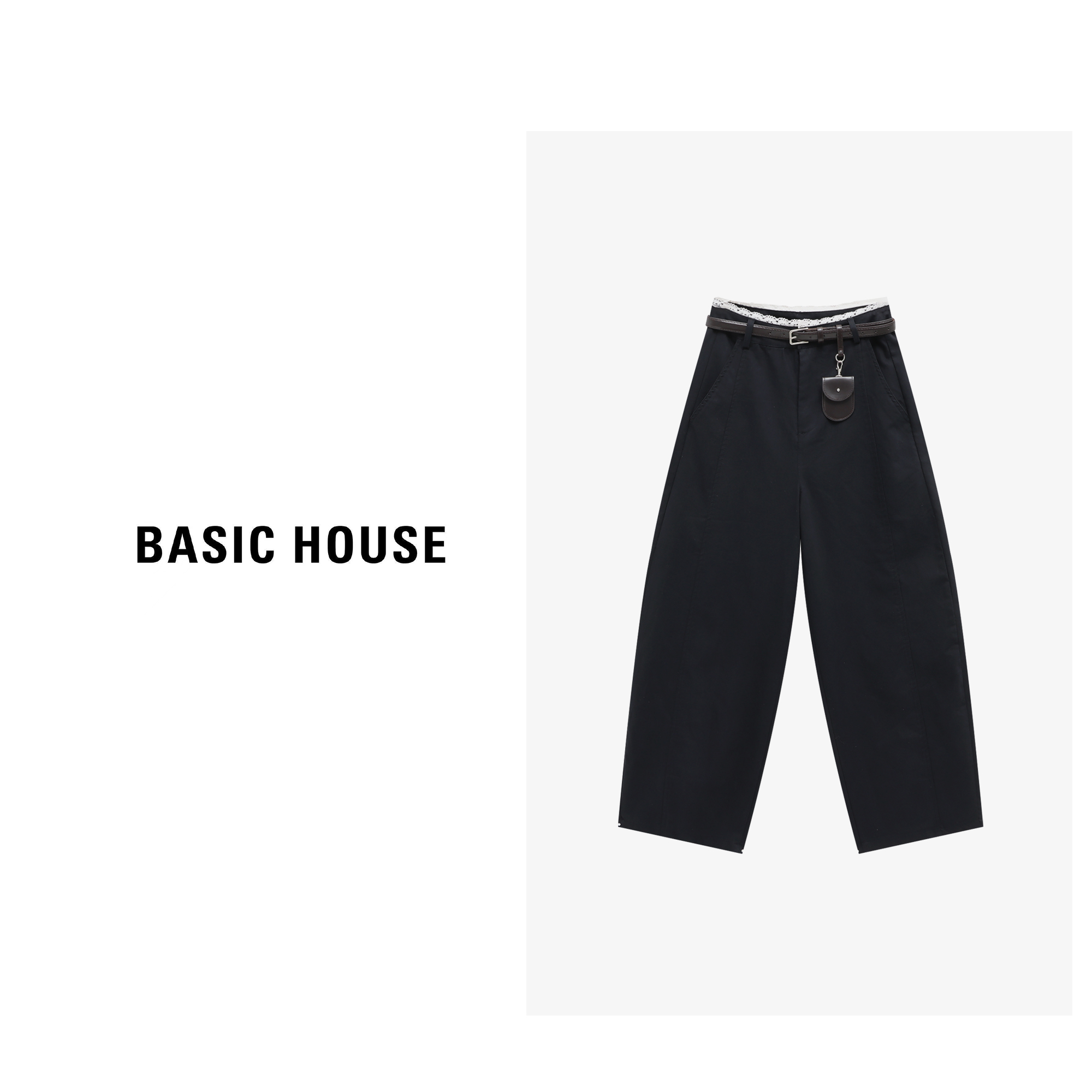 Basic House/百家好百搭老钱风女生宽松休闲黑色长裤-B0625B5JJW2