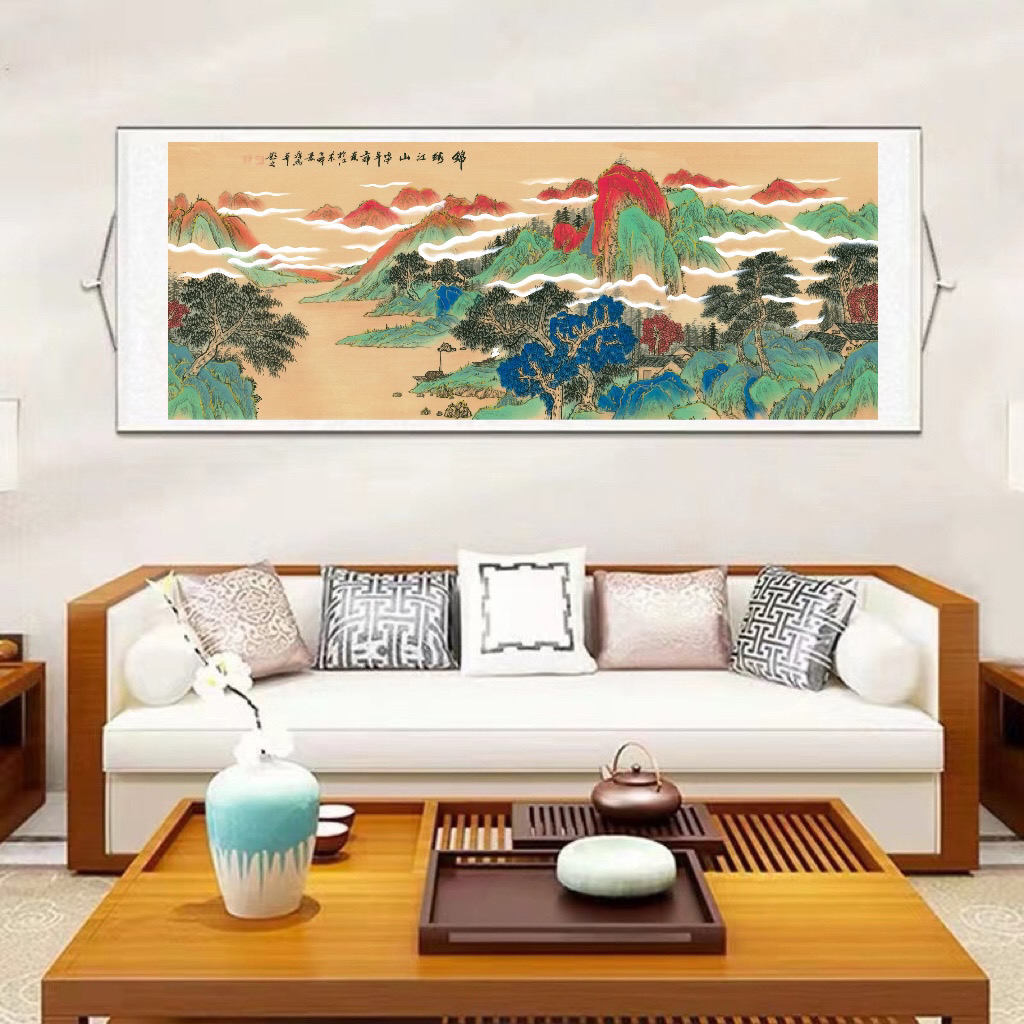 《锦绣江山》220*72CM 横幅客厅沙发电视书房茶室办公室山水画