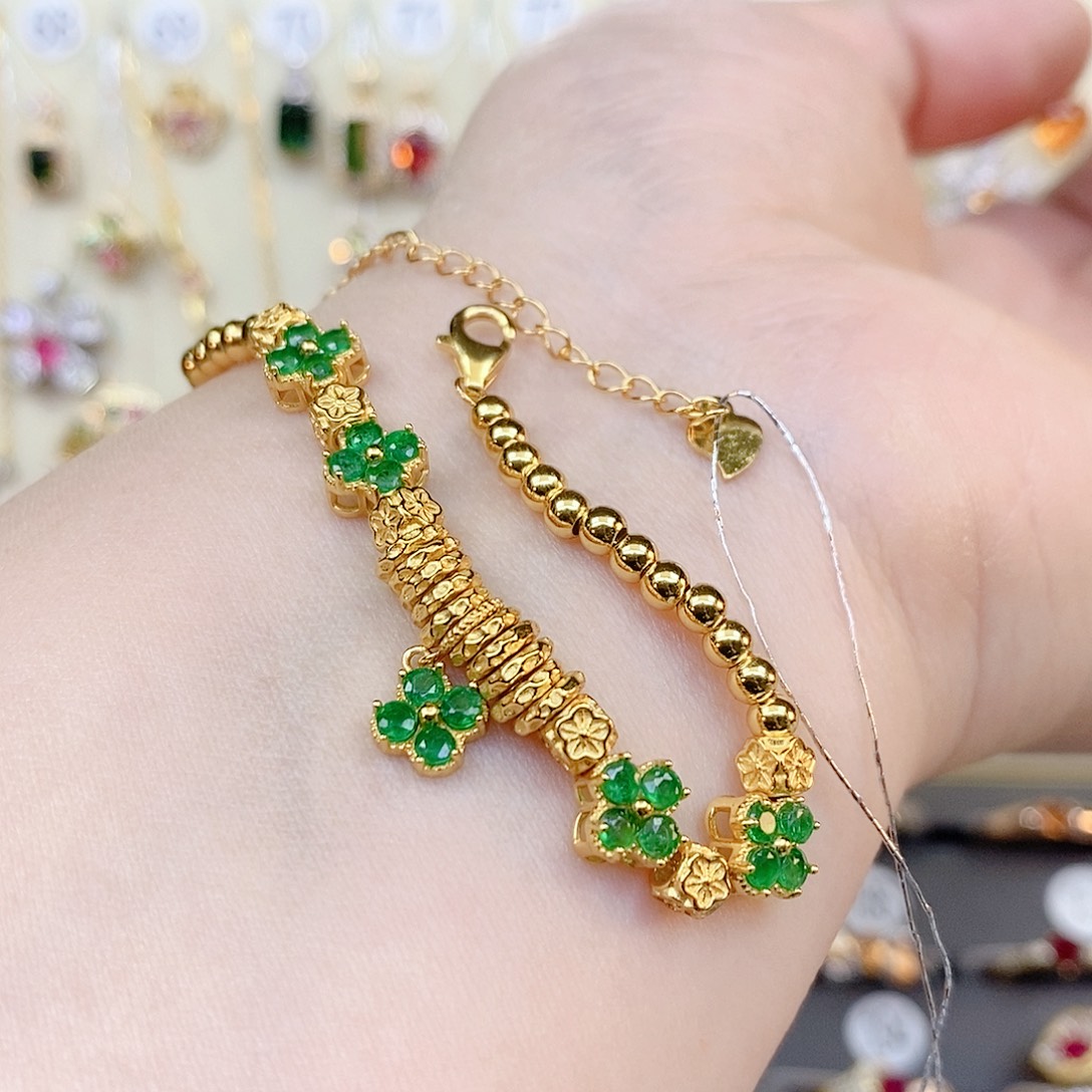 手链银S925镶嵌祖母绿