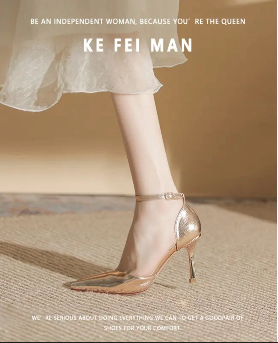 PY196气质白色时尚百搭夏季细跟法式尖头气质白色时尚百搭夏季