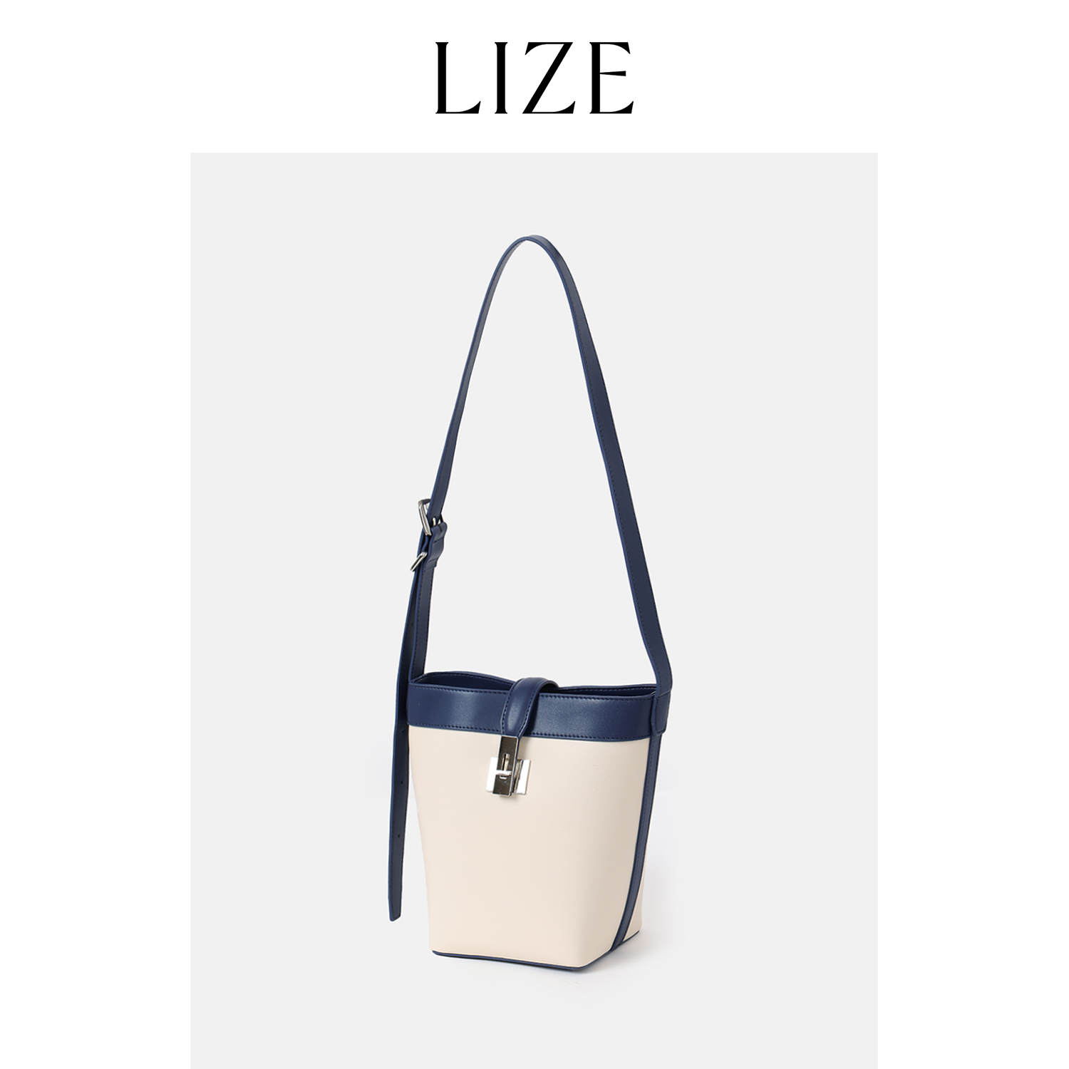 LIZE「航海水桶包」高定纳帕纹真皮.拼色斜挎包ZED0053