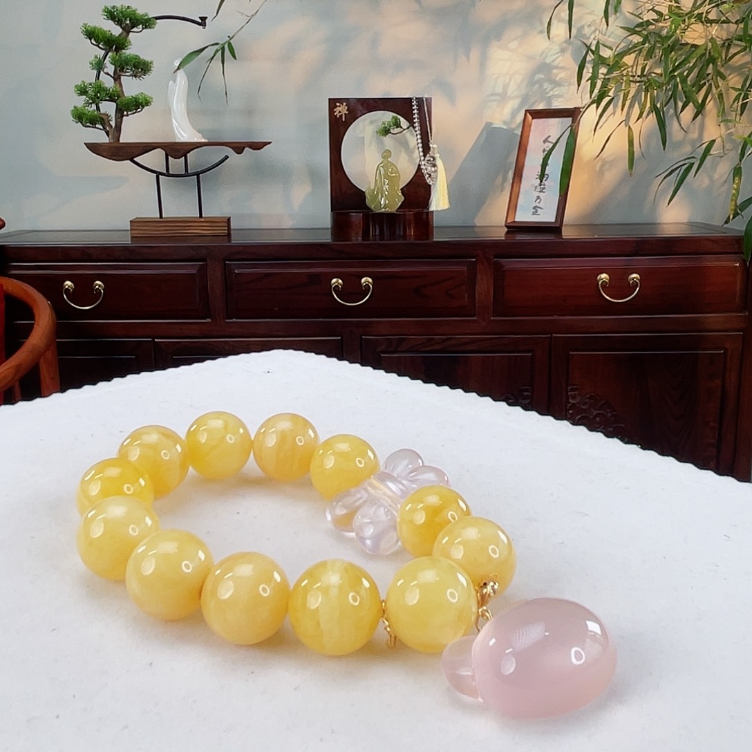 蜜蜡手链18K金镶嵌蜜蜡手链18k金