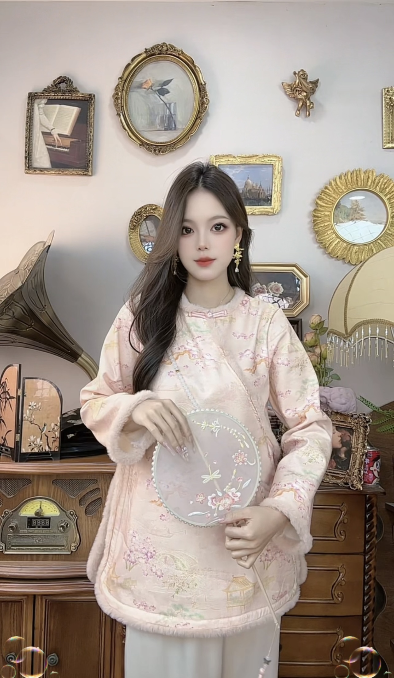 新中式国风盘扣立领毛毛加绒保暖新中式温柔风气质秋冬外套