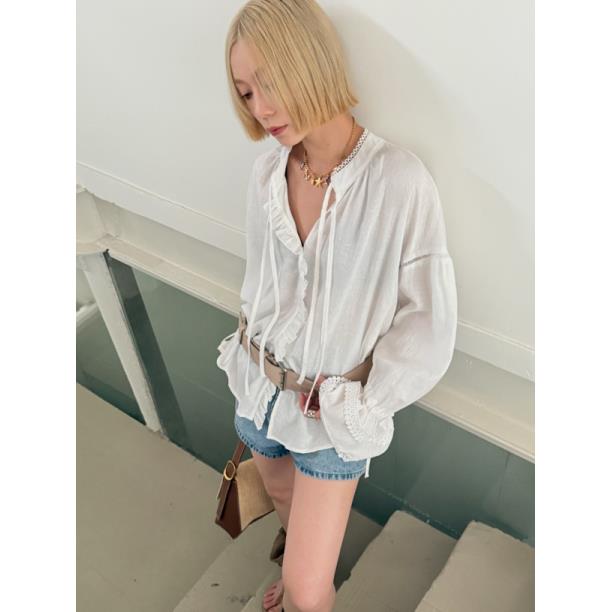 HELLOTANGO《首尔情书》韩系镂空提花花边显瘦设计感衬衫54110#