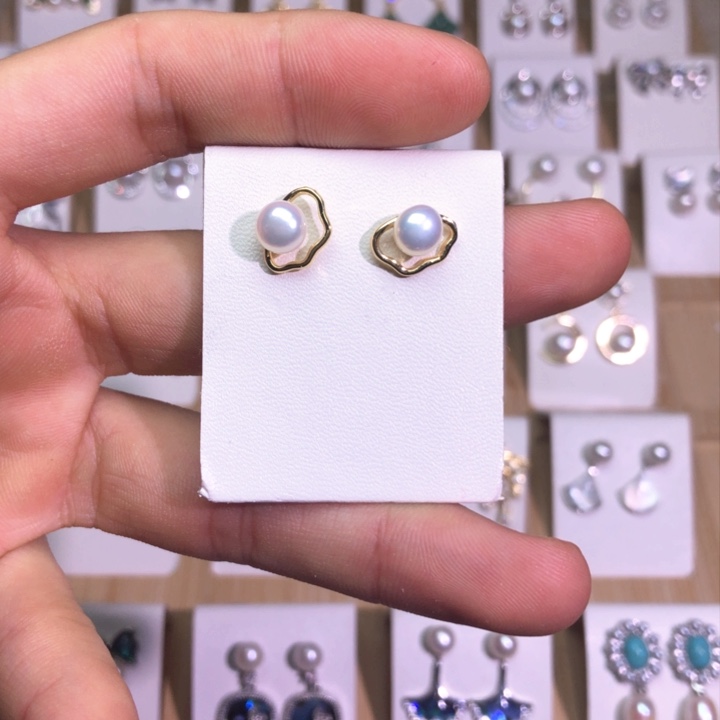 淡水珍珠耳饰银S925镶嵌