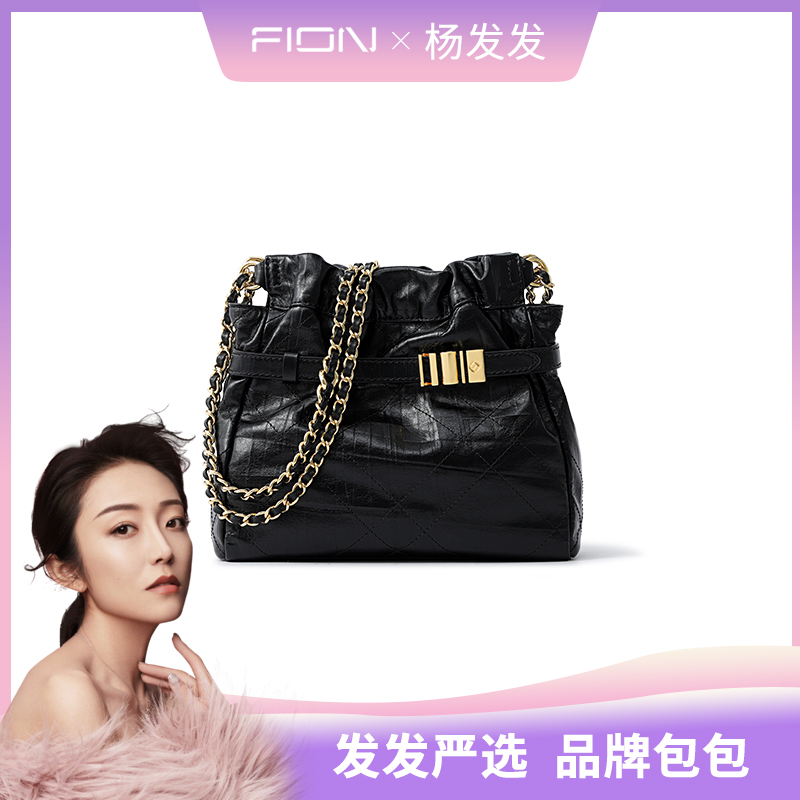 HZD菲安妮音符流浪包女士黑色单肩包链条包斜挎包FAAFVLS006