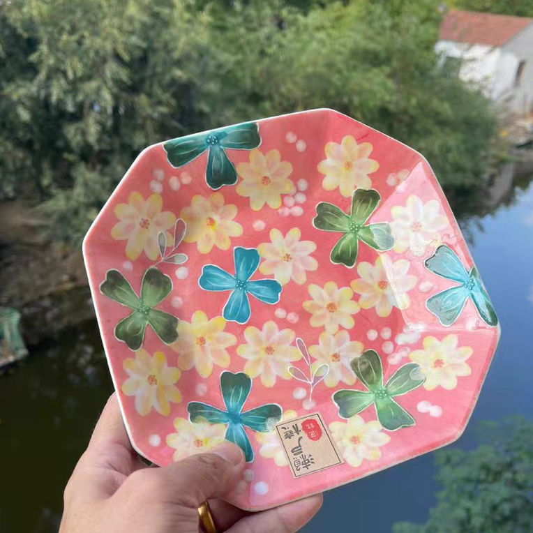 濑户烧 群芳争艳八角盘