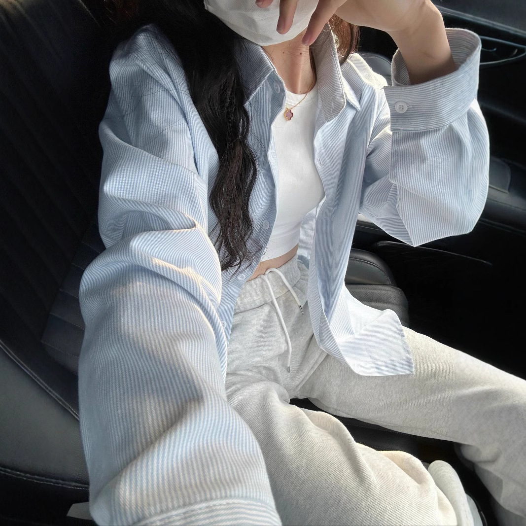 亦声纯棉条纹衬衫外套女春夏季2025新款女装防晒衬衣宽松长袖情侣