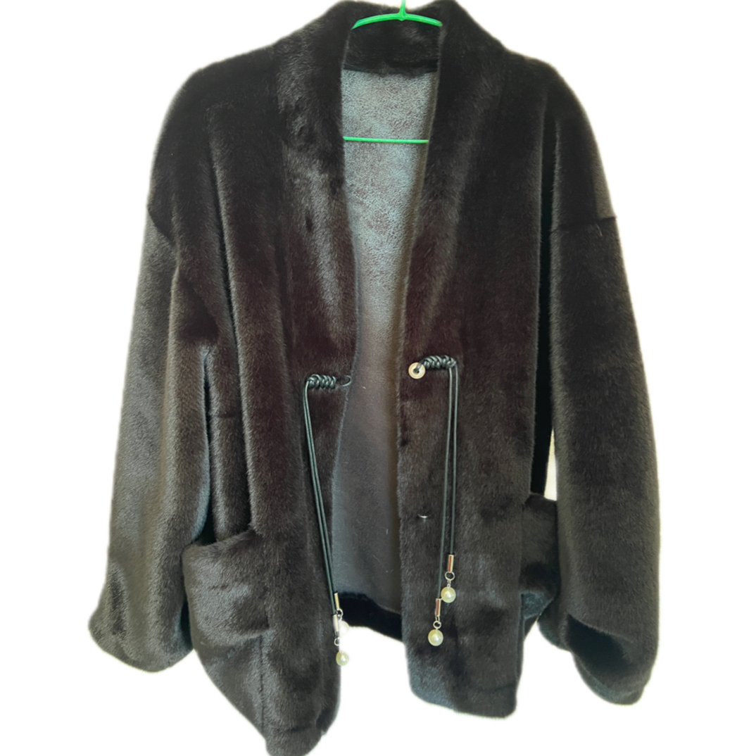 秋冬新款加厚水貂绒新中式风格开衫百搭休闲外套