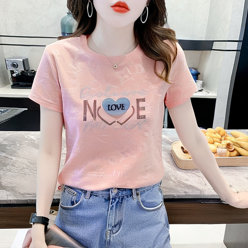 时尚设计重工烫钻短袖t恤女士夏季别致上衣2025新款时髦洋气半袖