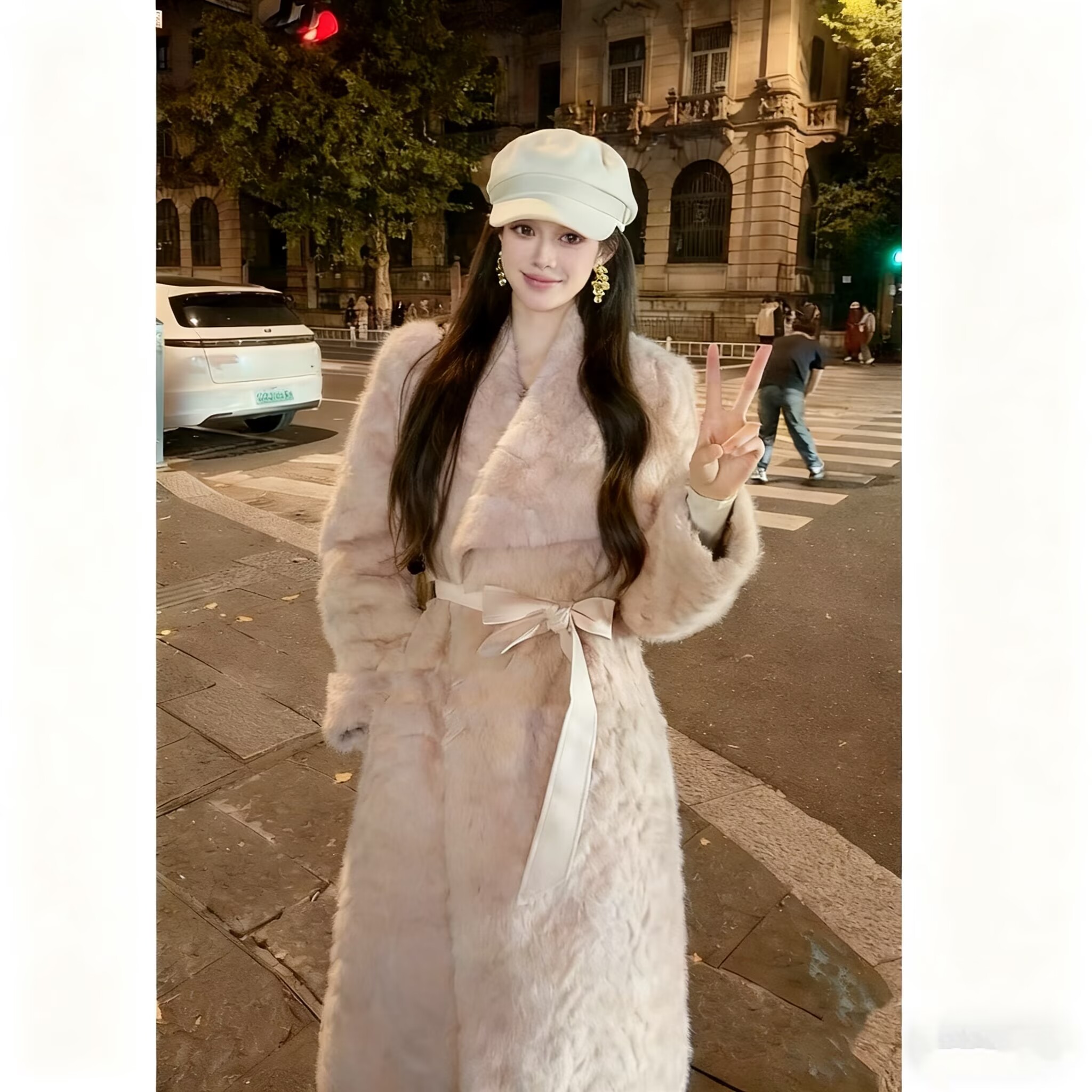 秋冬新款千金感大翻领仿小湖羊毛毛外套加厚长款时尚大衣