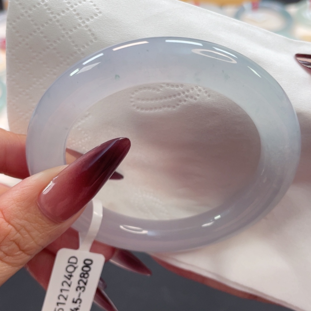 翡翠未镶嵌手镯2号54.5种老冰胶淡蓝紫圆条古典婉约