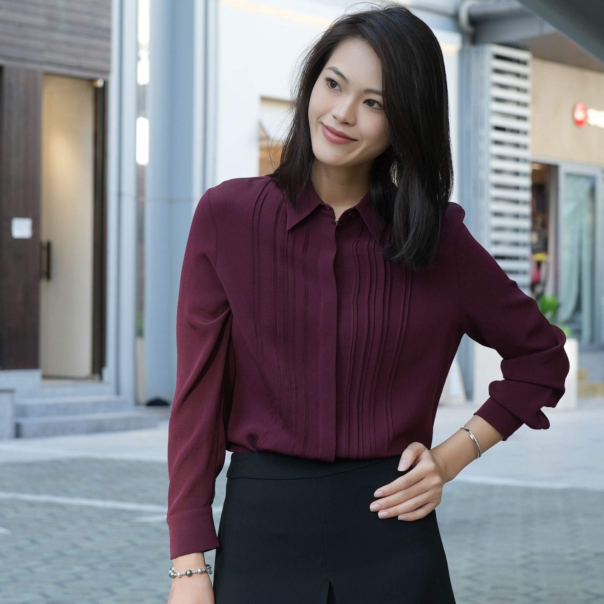 安哥拉红色鬼绉桑蚕丝真丝衬衫女长袖2025秋季女装 S250714632