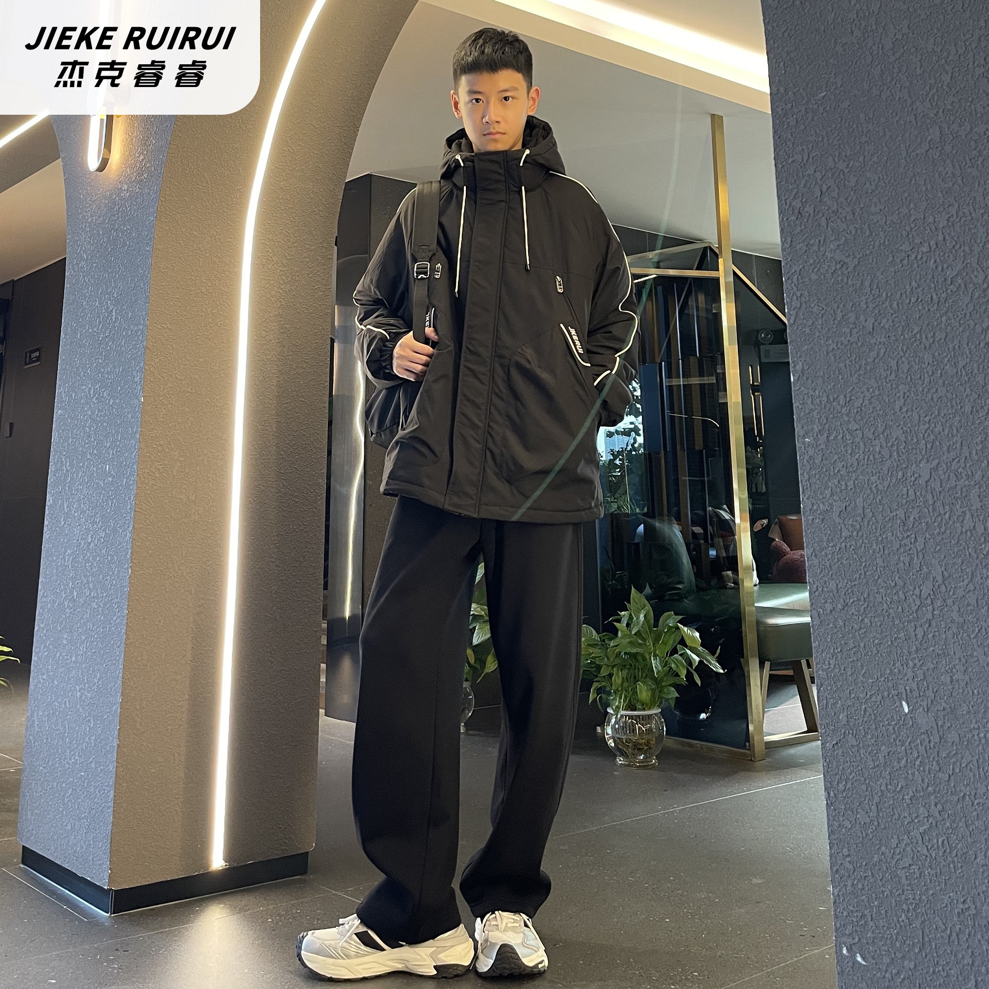 【现货-夏】冬季潮牌风带帽夹棉外套中大童亲子装夹棉外套杰克睿睿