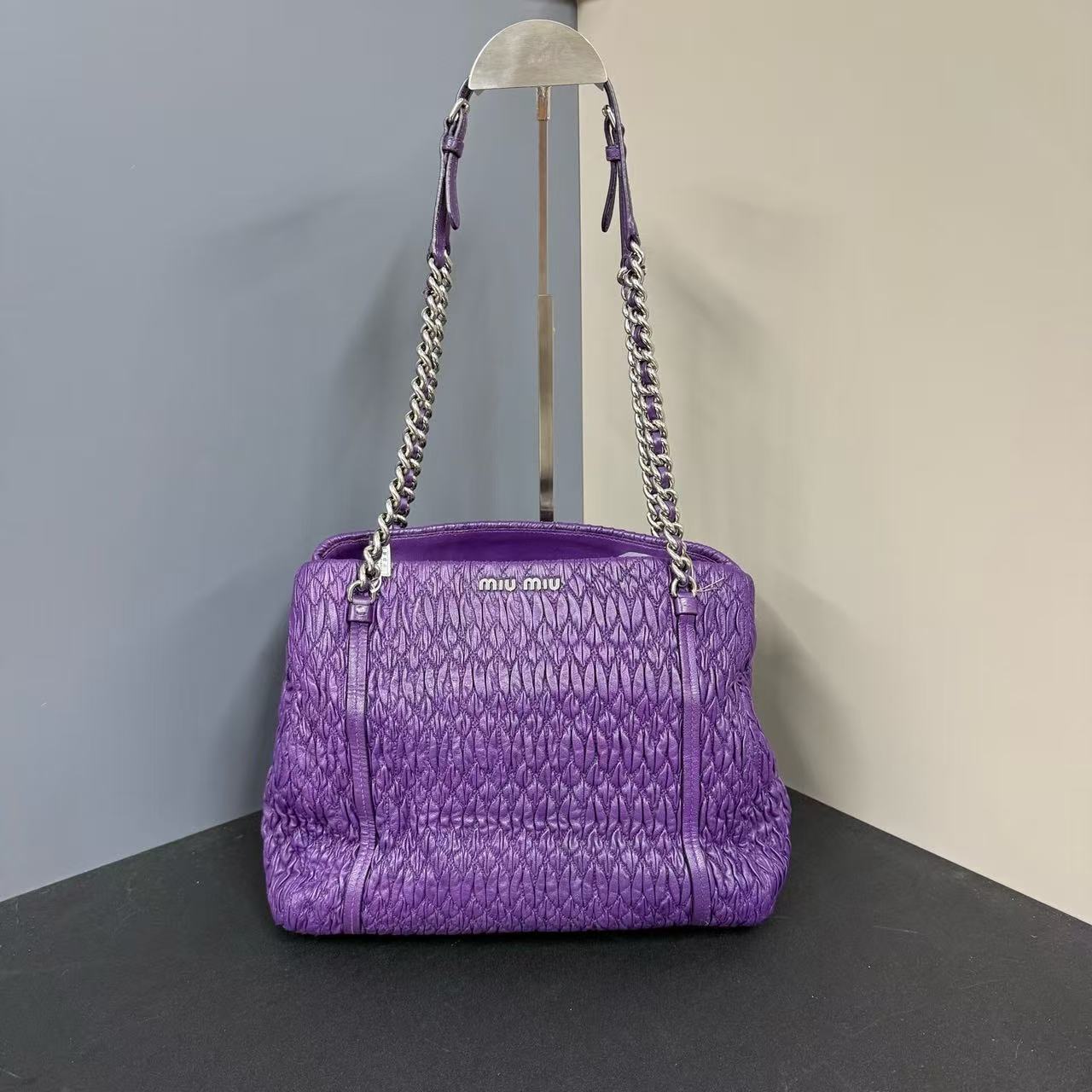 95新 MIU MIU/缪缪 缪缪紫色褶皱7386/二奢包包