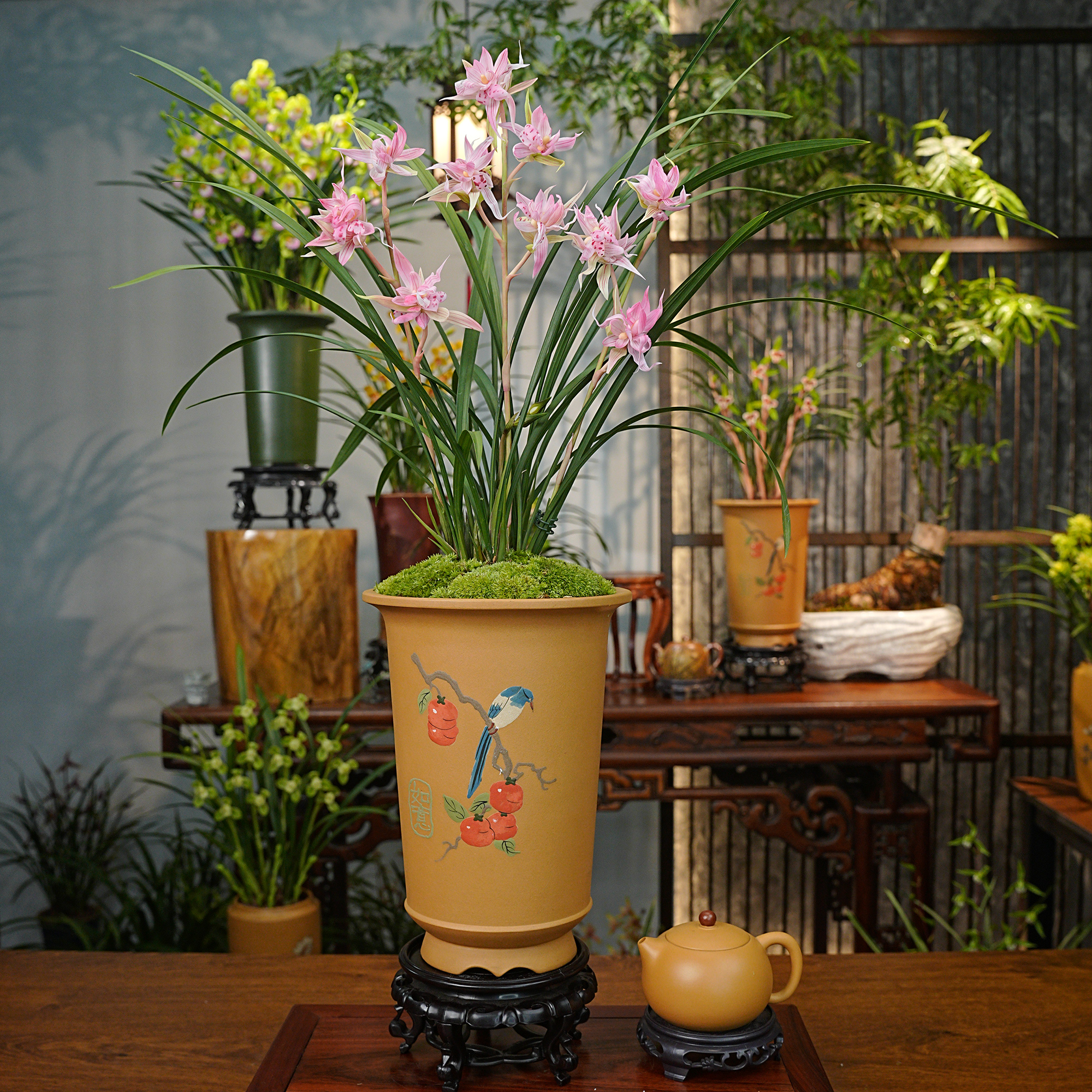 春剑传世铭品【国色天香】带花苞兰花 宜兴黄段泥手工花盆