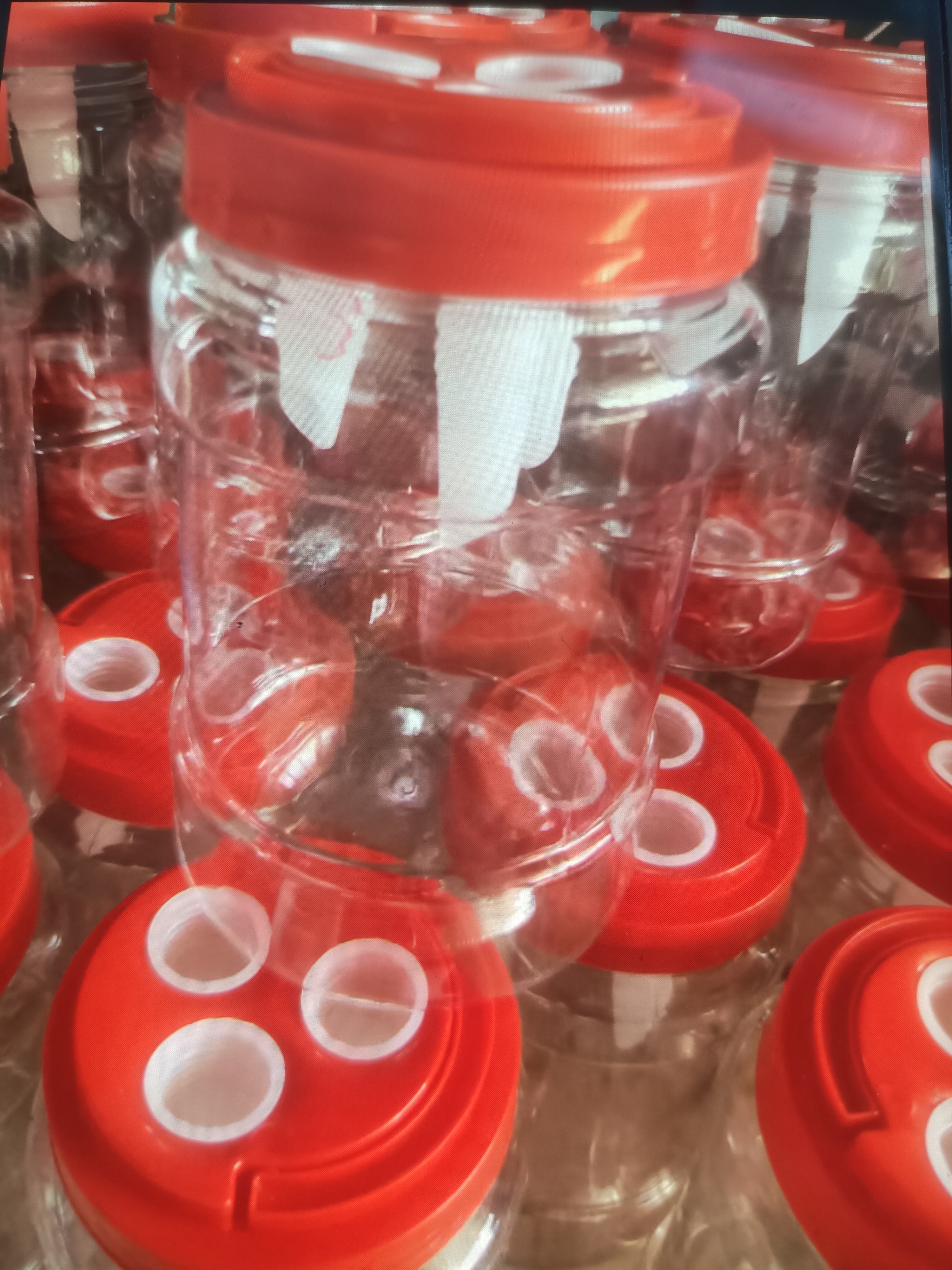 (主播推荐)定制三孔透明红盖大容量瓶子