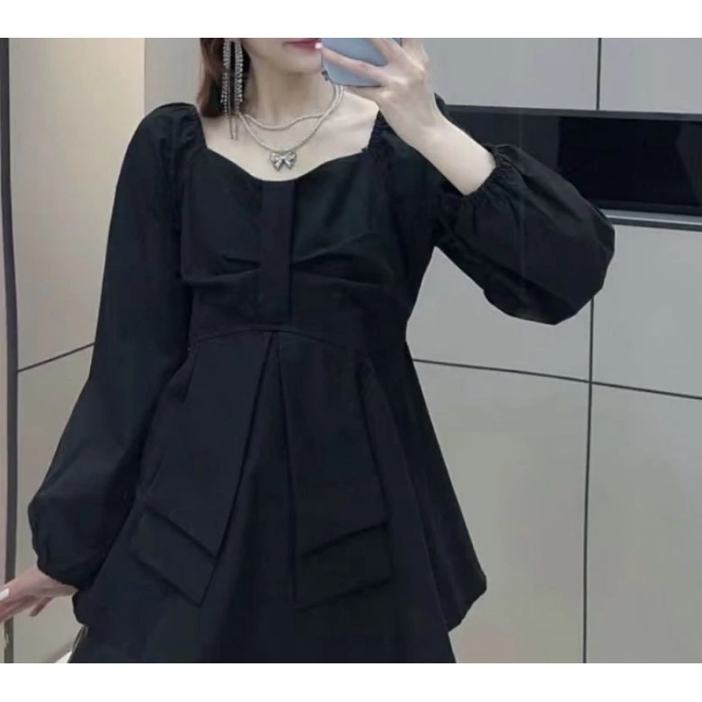 （倩倩）早春新款设计感女胖mm法式泡泡袖显瘦衬衫上衣2616