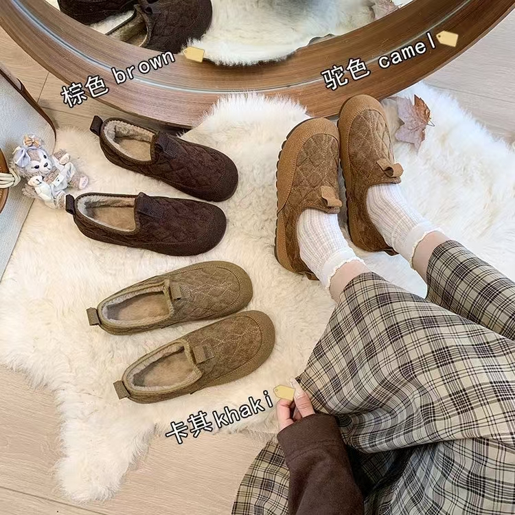 2025真皮真毛雪地靴女秋冬保暖加绒加厚一脚蹬豆豆鞋D