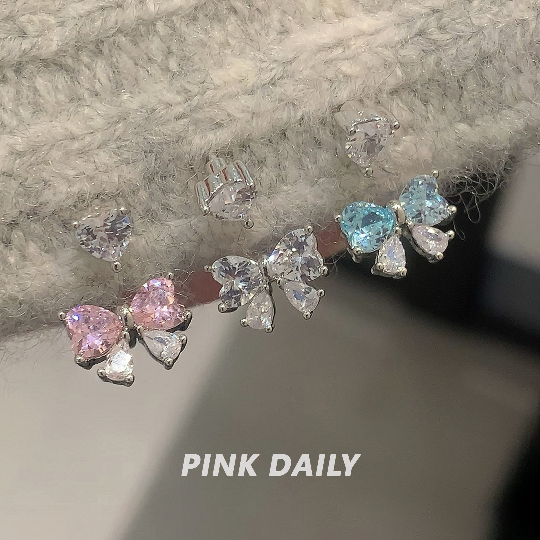 钛钢耳饰 蝴蝶结锆石马蹄环耳钉可爱小众设计感耳骨钉