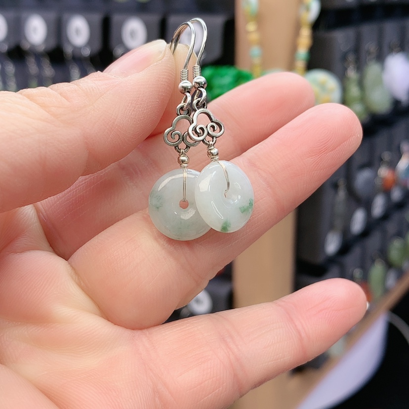 【闪购商品】翡翠耳饰银S925镶嵌精美