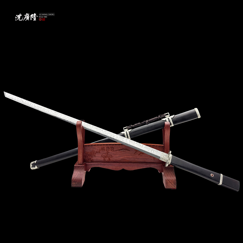 龙泉沈广隆-神武唐刀 白铜 黑檀木 5160皆烧斑驳纹 手工未开刃