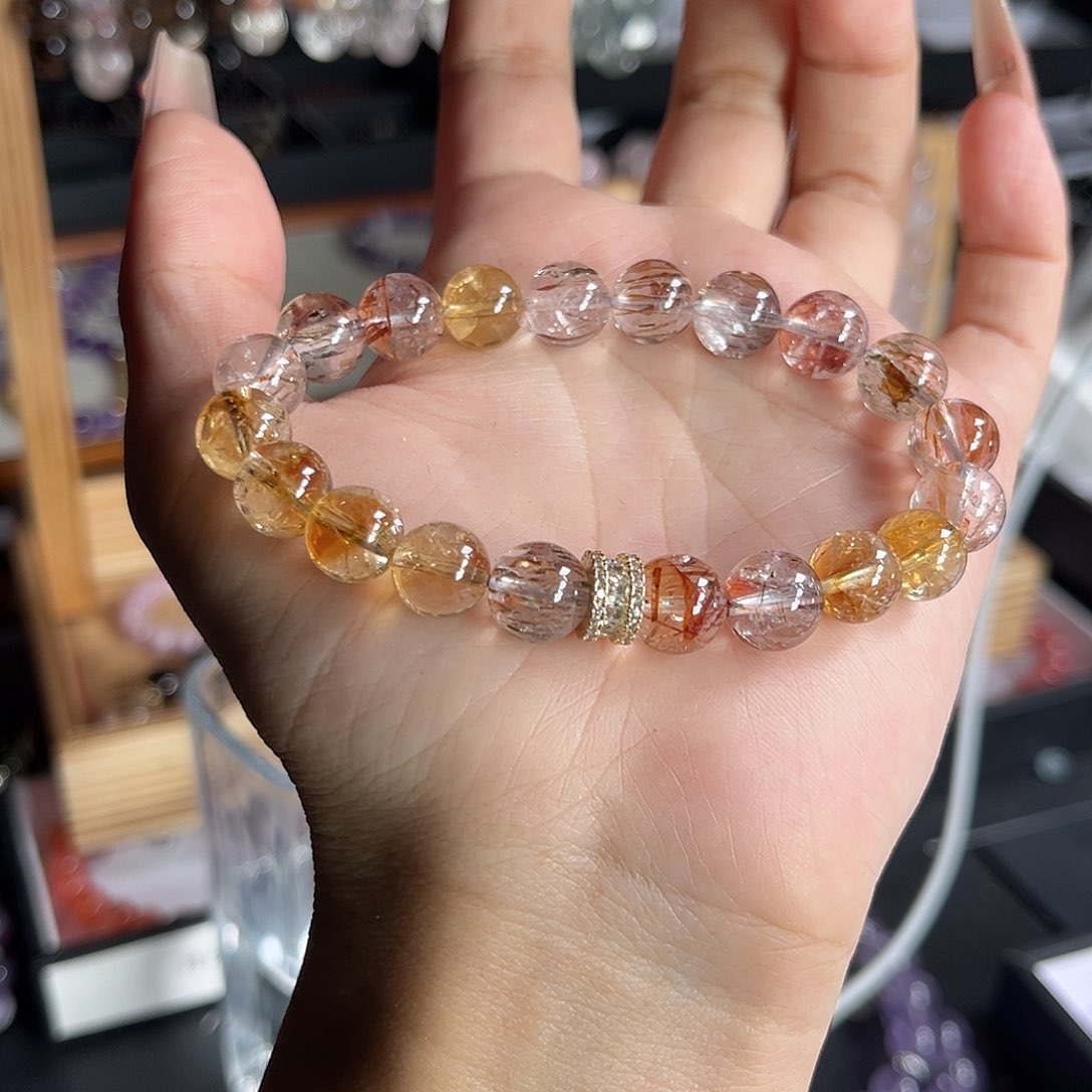 水晶手串未镶嵌好**狗黑晶超七9mm