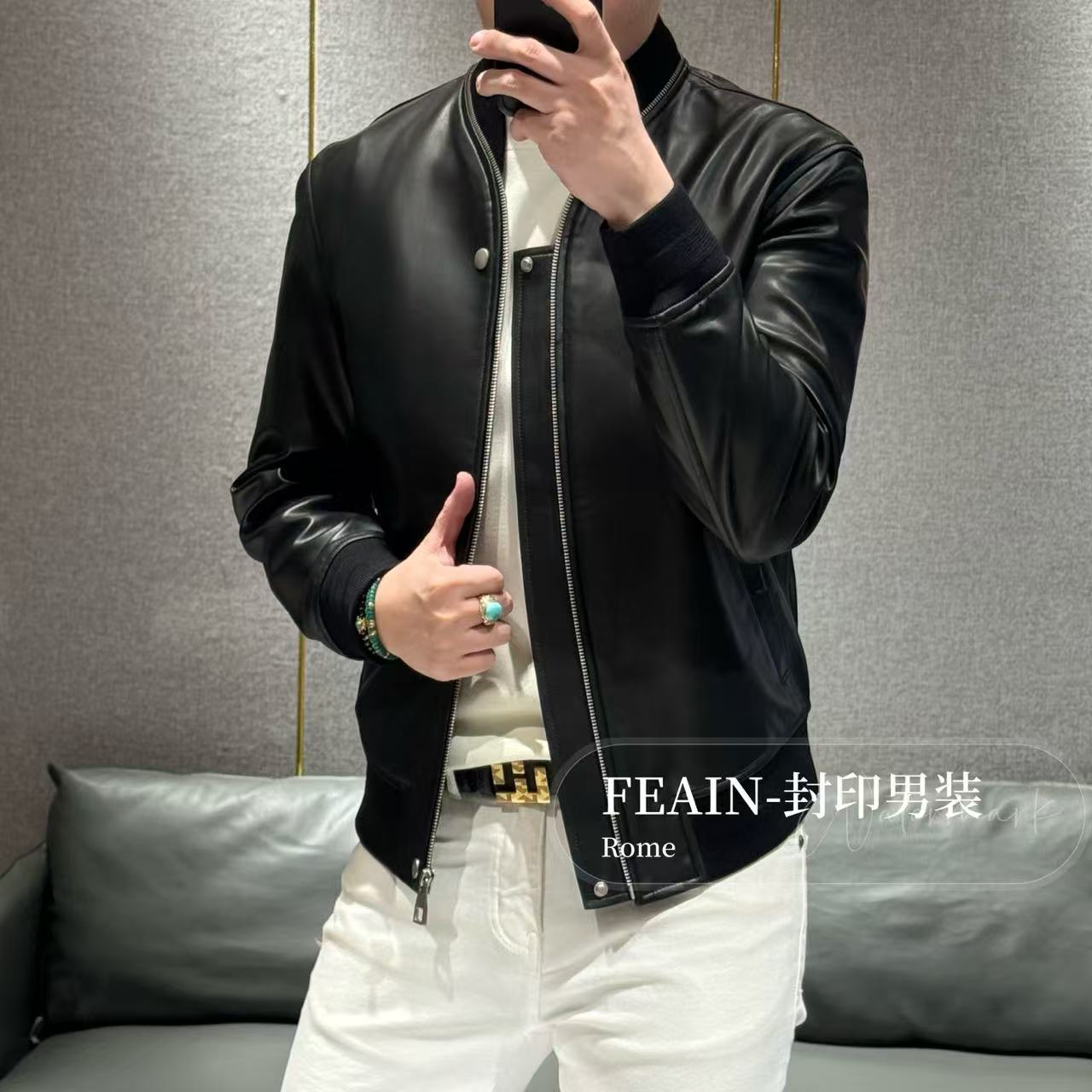 【进口羊皮】高端男士缠绕式拉链设计夹克2510