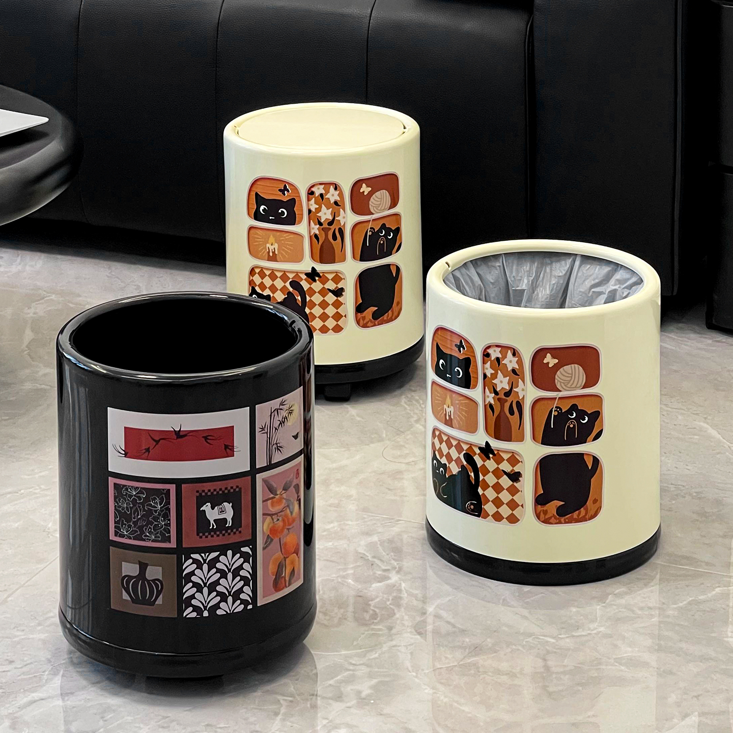 中古风垃圾桶大容量客厅卧室家用厨房高颜值带盖滑轮套筒垃圾纸篓