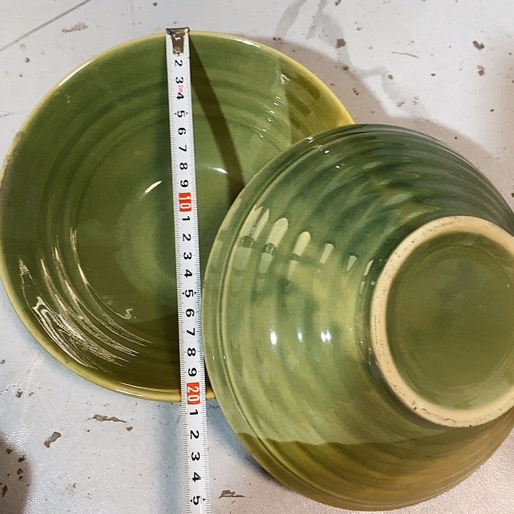 瓷片五厂绿釉三色斗笠碗一对微瑕疵