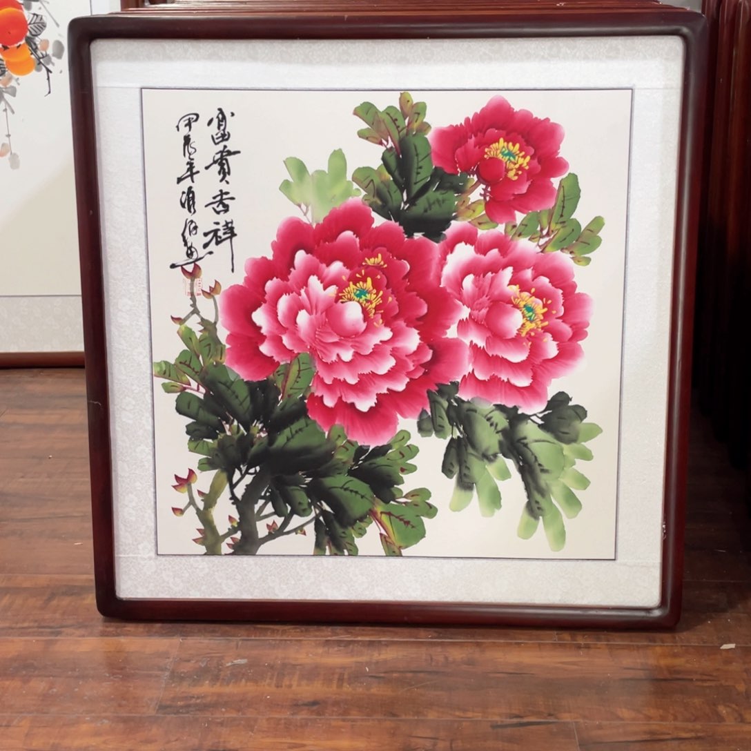 国画手绘带框尺寸63*63厘米